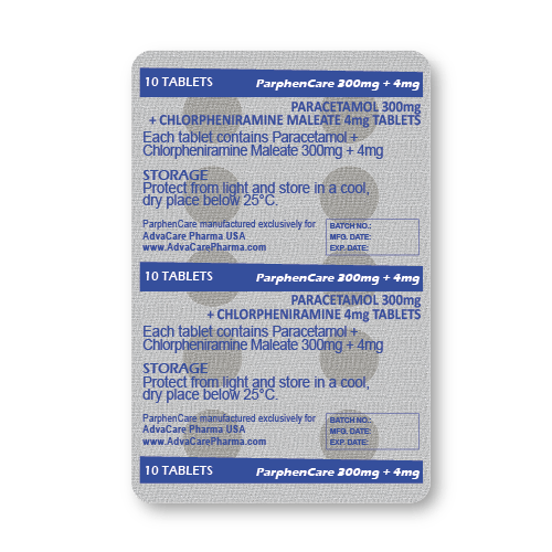 Paracetamol + Chlorpheniramine Maleate Tablets (blister of 10 tablets)