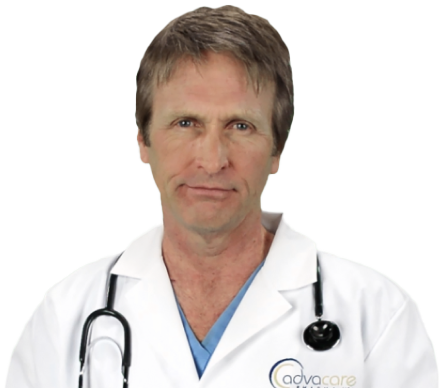 A doctor providing details on the wide product range of pharma company AdvaCare Pharma.