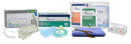Medical disposable protective clothes and gear in different sizes and forms.