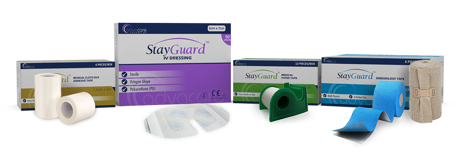 Rubans et patchs médicaux adhésifs faits d'une variété de matériaux.