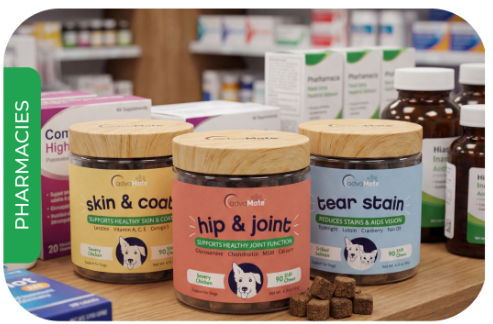 Suplemento para mascotas AdvaMate vendido en farmacias