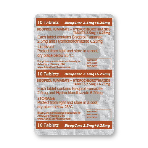 Comprimidos de Bisoprolol + Hidroclorotiazida (blíster de 10 comprimidos) Comprimidos de Bisoprolol + Hidroclorotiazida (blíster de 10 comprimidos)