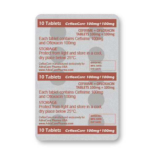 Comprimés de Cefixime + Ofloxacine (blister de 10 comprimés)