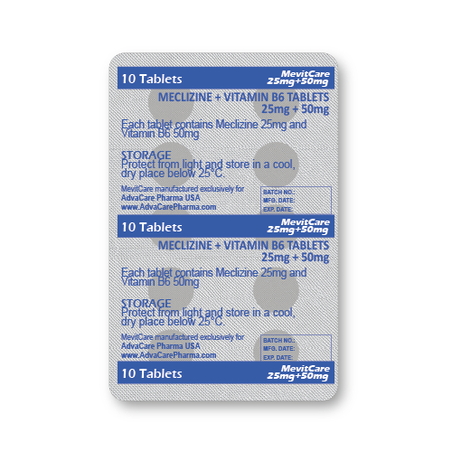 Comprimés de Meclizine + Vitamine B6 (blister de 10 comprimés)