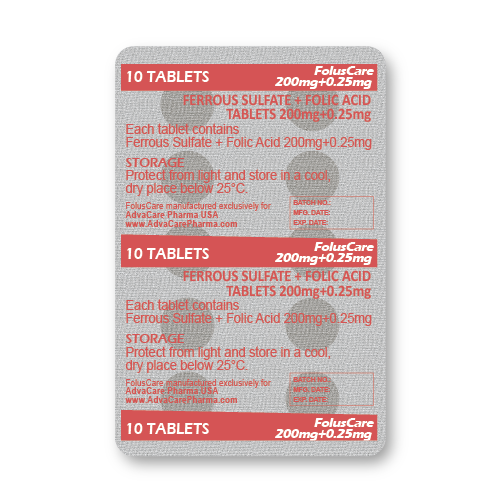 Ferrous Sulfate + Folic Acid Tablets (blister of 10 tablets) Ferrous Sulfate + Folic Acid Tablets (blister of 10 tablets)