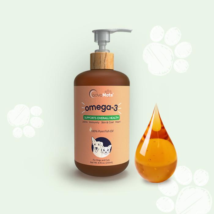 Pure Omega-3 fish oil solution supplement for dogs and cats, supports heart, joint, and immune system health.