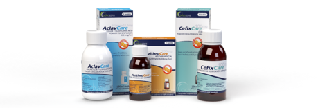 Flacons de suspension orale contenant une poudre pharmaceutique pour suspension.