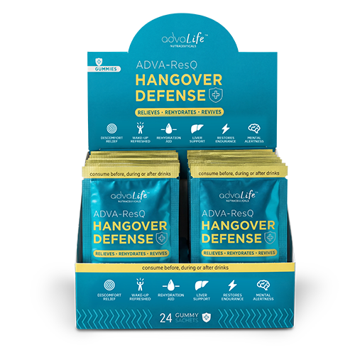 Gomitas para la Resaca (AdvaLife Adva-ResQ Caja expositora con 24 sobres. Potente mezcla herbal de DHM y NAC para un alivio rápido.)