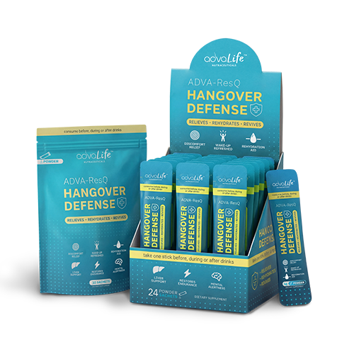 Supplément Anti-Gueule de Bois (AdvaLife Adva-ResQ avec DHM, Poudre de NAC et de Taurine pour la prévention de la gueule de bois.) Supplément Anti-Gueule de Bois (AdvaLife Adva-ResQ avec DHM, Poudre de NAC et de Taurine pour la prévention de la gueule de bois.)
