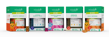 Chewable vitamin gummies supplements in different flavors.