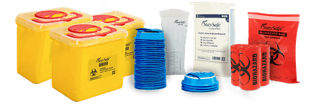 Medical waste disposal products and containers for safe waste management.