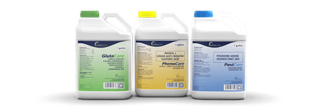 Multi-dose veterinary disinfectants for topical use on livestock animals.
