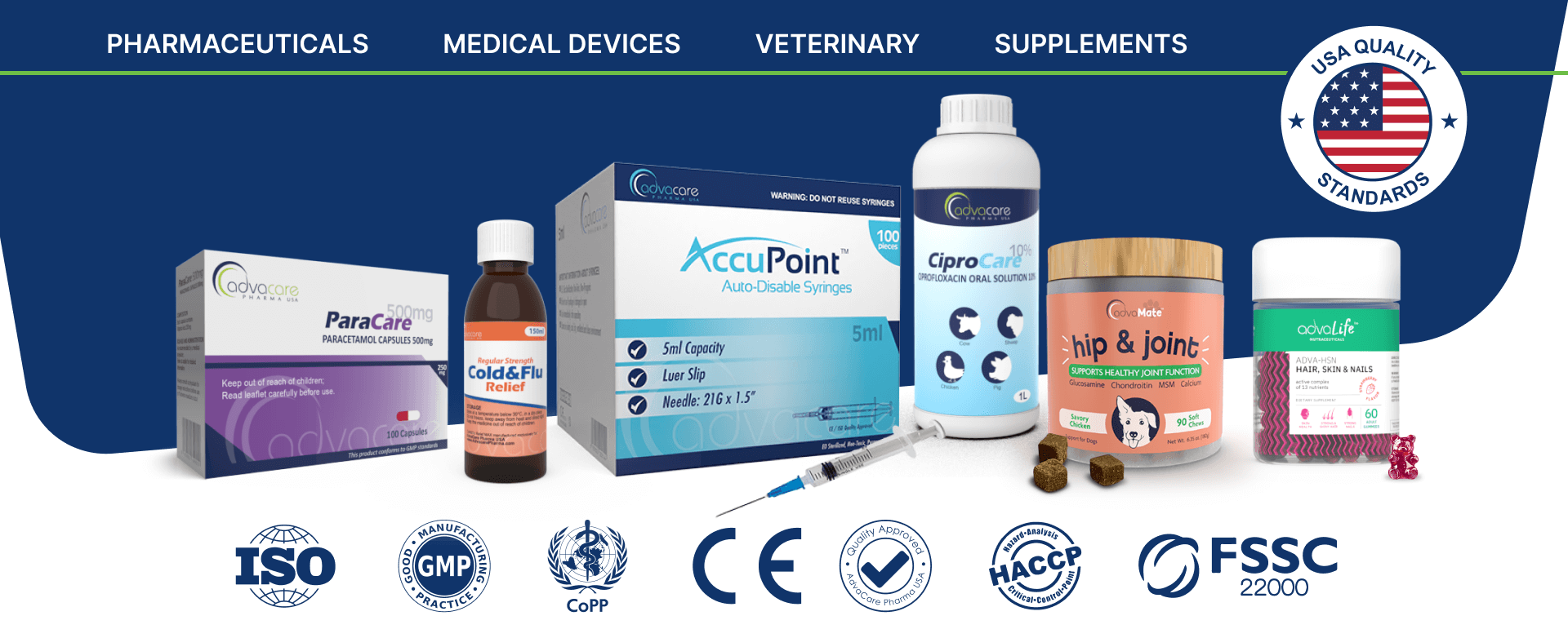 AdvaCare Pharma propose 4 Gammes de Produits Pharmaceutiques, Toutes Certifiées avec des Qualifications Internationales