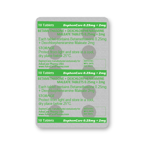 Comprimés de Bétaméthasone + Dextrochlorphéniramine Maléate (blister de 10 comprimés)