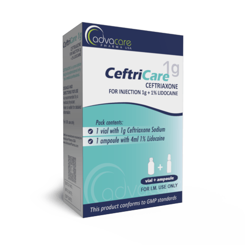 Ceftriaxona sódica con lidocaína HCL para inyección (caja de 1 vial y 1 ampolla)