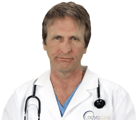 A doctor providing details on the wide product range of pharma company AdvaCare Pharma.