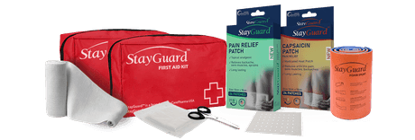 Emergency medical treatment first aid kits containing medical supplies.