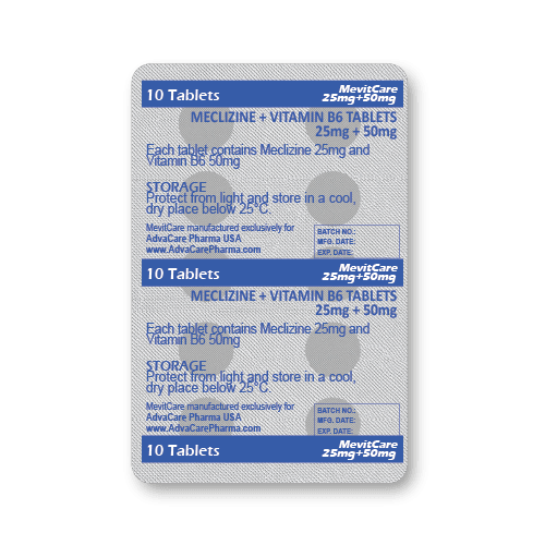 Meclizine + Vitamin B6 Tablets (blister of 10 tablets)