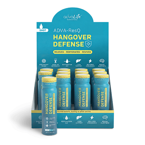 Bebida Antiresaca (Fórmula AdvaLife Adva-ResQ con DHM, NAC y electrólitos para favorecer la salud del hígado y el metabolismo del alcohol.)