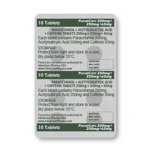 Comprimés de Paracétamol + Acide Acétylsalicylique + Caféine (blister de 10 comprimés)