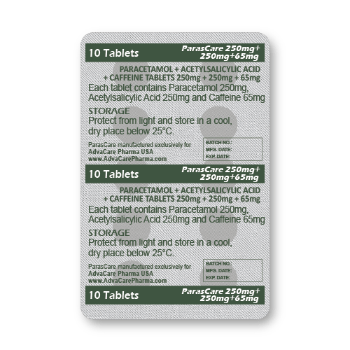 Comprimés de Paracétamol + Acide Acétylsalicylique + Caféine (blister de 10 comprimés)
