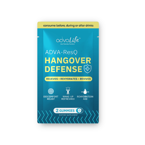 Hangover Gummies (AdvaLife Adva-ResQ sachet with 2 chewables. DHM and NAC formula for portable hangover prevention.)