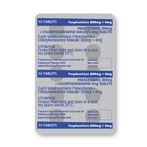 Comprimés de Paracétamol + Maleate de Chlorphéniramine (blister de 10 comprimés)
