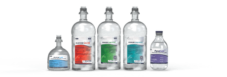 Large Volume Injections and Infusions in IV fluid bags and bottles.