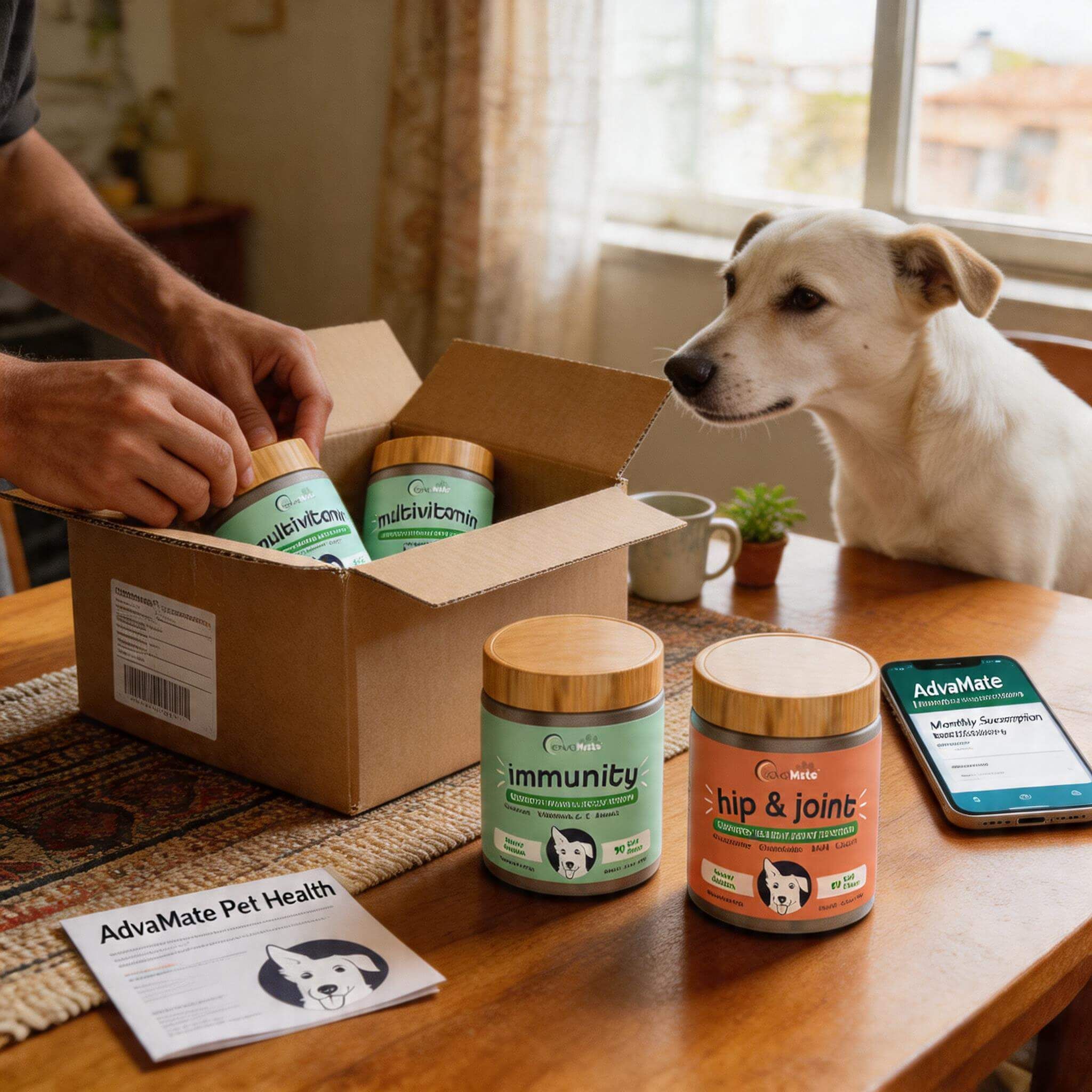 AdvaMate pet supplement box subscription app.