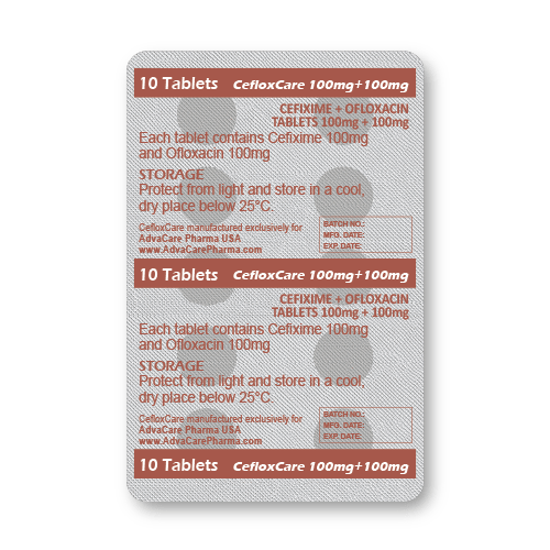 Cefixime + Ofloxacin Tablets (blister of 10 tablets)