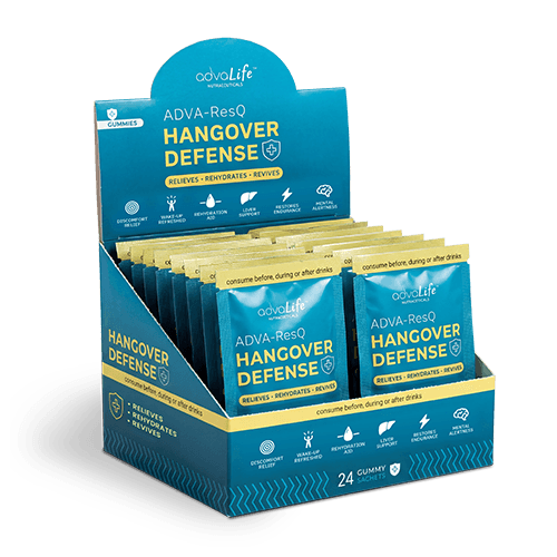 Hangover Gummies (AdvaLife Adva-ResQ supplement facts with DHM, NAC and Taurine for liver detox and recovery support.)