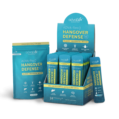 Hangover Supplement (AdvaLife Adva-ResQ with DHM, NAC and Taurine powder for hangover prevention.)