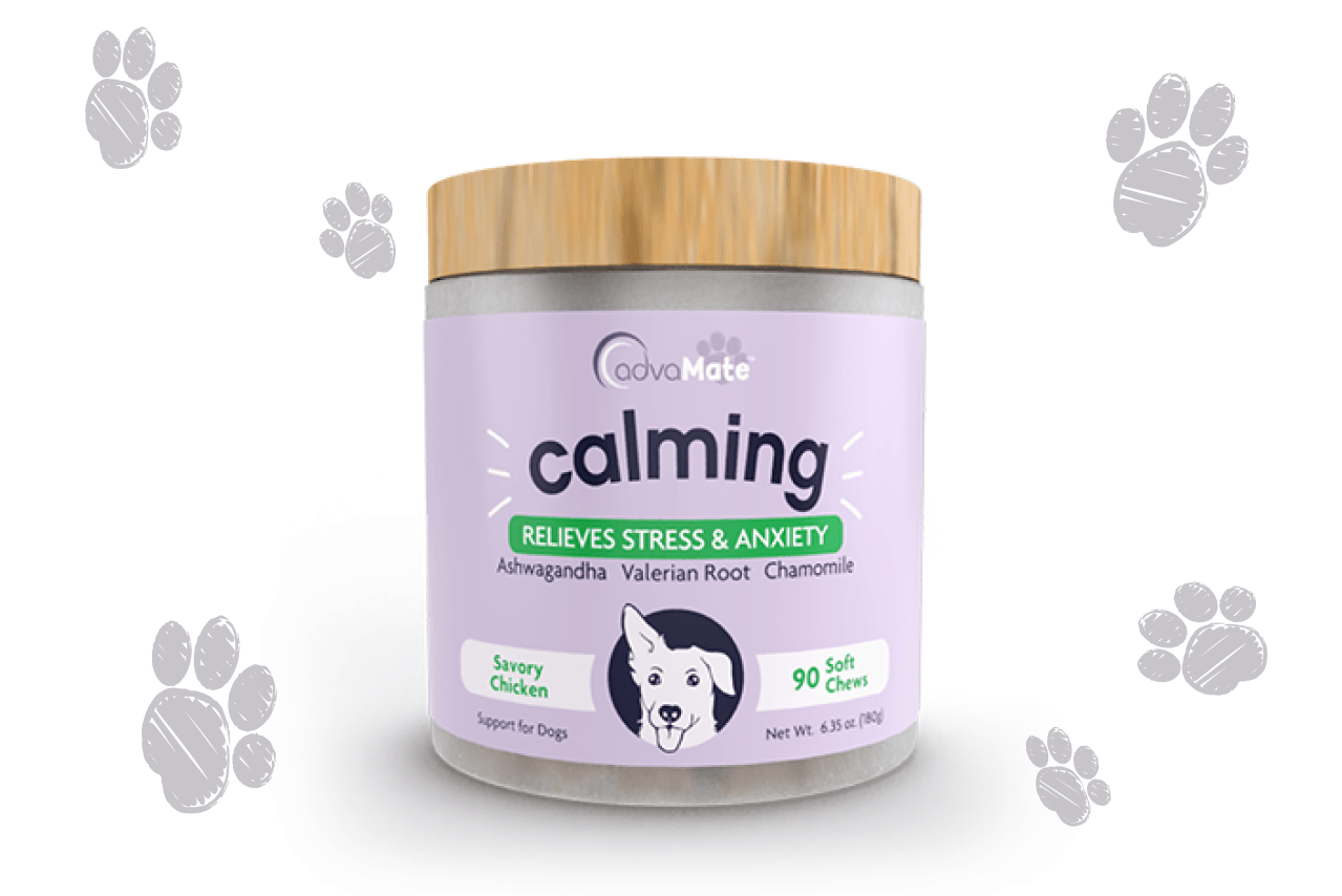 Bouchées tendres apaisantes AdvaMate pour chiens avec ashwagandha, racine de valériane et camomille.