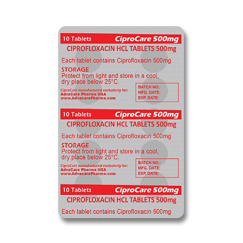 Ciprofloxacin HCL Tablets (blister of 10 tablets)
