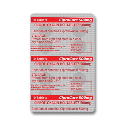 Comprimés de ciprofloxacine HCL  (plaquette de 10 comprimés)