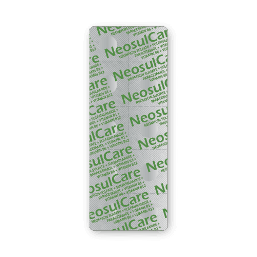 Comprimés de Sulfate de Néomycine + Sulfanilamide + Paracétamol + Vitamine B1 + Vitamine B6 + Vitamine B12 (plaquette de 10 comprimés)