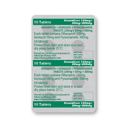Comprimés de Rifampicine + Isoniazide + Pyrazinamide (blister de 10 comprimés)