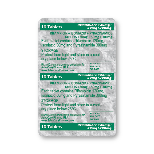 Comprimés de Rifampicine + Isoniazide + Pyrazinamide (blister de 10 comprimés)