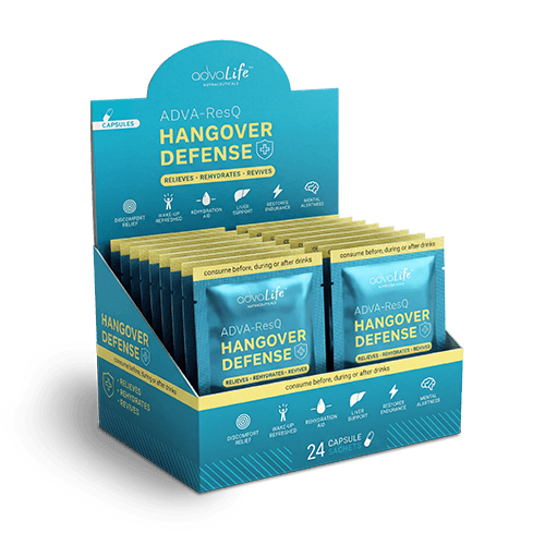 Hangover Pill (AdvaLife Adva-ResQ retail sachet display. DHM, NAC and mIlk thistle for effective hangover relief.)