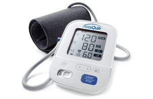 Blood Pressure Monitor medical device with AccuQuik logo.