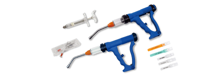 Various types of veterinary syringes, needles and drenching guns.