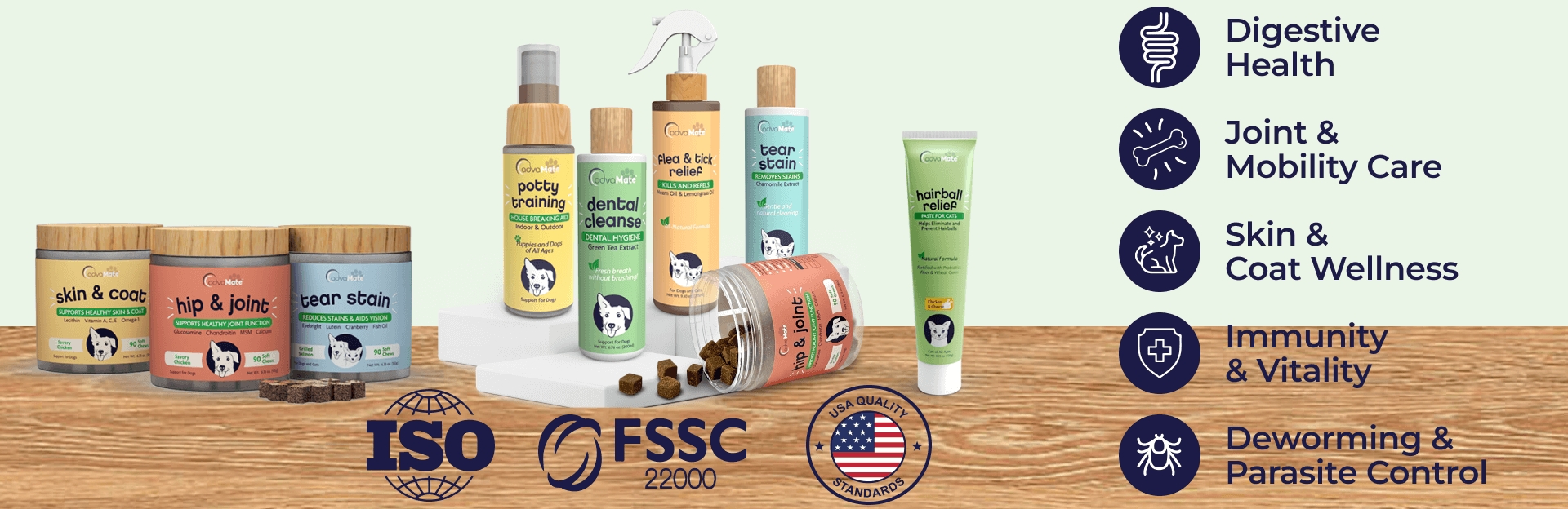 Compléments premium AdvaMate de qualité américaine avec certification ISO et FSSC 22000