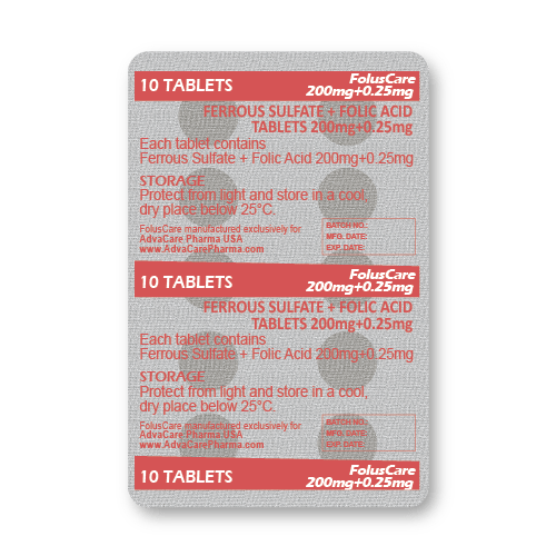 Ferrous Sulfate + Folic Acid Tablets (blister of 10 tablets)