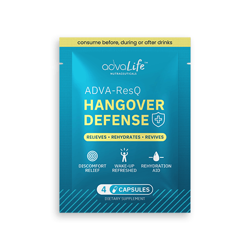 Hangover Pill (AdvaLife Adva-ResQ sachet with 4 capsules. DHM and NAC potent herbal blend for portable hangover prevention.)