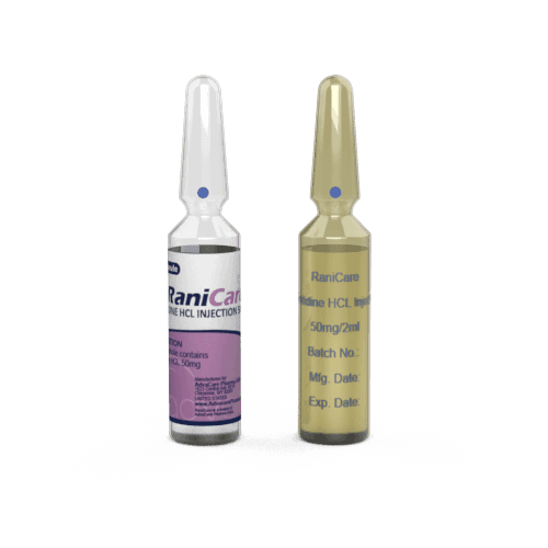 Injection de Ranitidine HCl (1 impression de flacon céramique et 1 étiquetage de flacon)